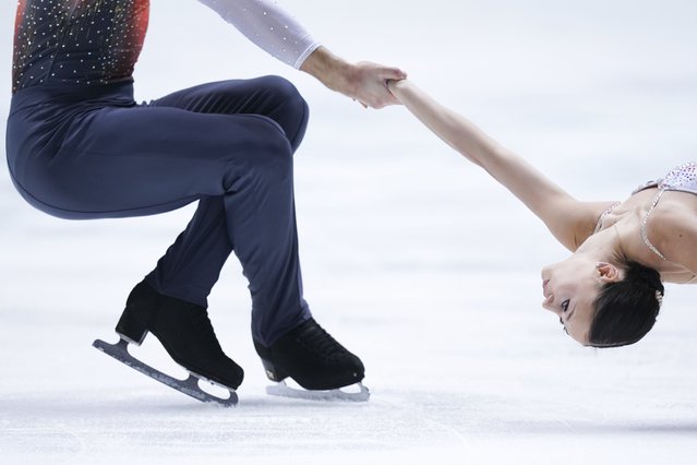 Lucrezia Beccari and Matteo Guarise of Italy perform in the pairs short program during the ISU Grand Prix of Figure Skating - NHK Trophy in Kadoma, near Osaka, Japan, Friday, November 24, 2023. (Photo by Tomohiro Ohsumi/AP Photo)