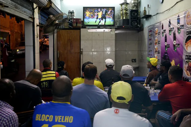 Men pack into Bar do Maia do watch the action during the men's gold medal soccer match between Brazil and Germany during Rio 2016 on Saturday, August 20, 2016. (Photo by Aaron Ontiveroz/The Denver Post)