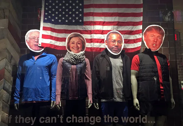 Pictures of the faces of U.S. presidential candidates are placed on the bodies of mannequins in a store front window at a shopping centre in West Des Moines, Iowa, United States, February 1, 2016. (Photo by Jim Young/Reuters)