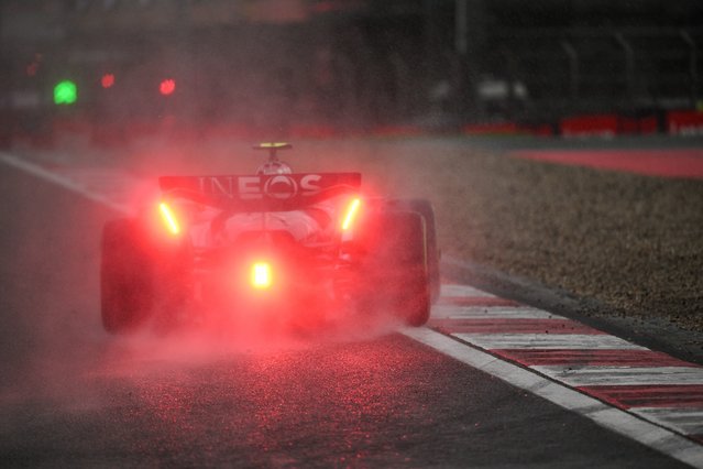 Mercedes' British driver Lewis Hamilton drives during the sprint qualifying session ahead of the Formula One Chinese Grand Prix at the Shanghai International Circuit in Shanghai on April 19, 2024. (Photo by Hector Retamal/AFP Photo)