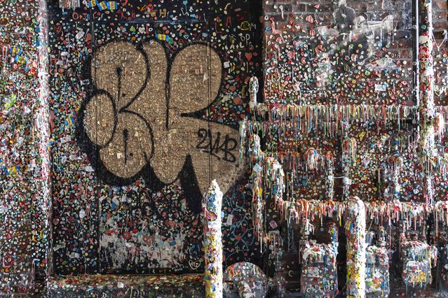 The Seattle Gum Wall on August 19, 2025, located steps from Pike Place Market, has become a must-see tourist attraction and a local landmark in downtown Seattle. Despite being cleaned periodically, the walls re-accumulate gum at a furious clip, and there is scant evidence of the recent cleaning in November of 2024. (Photo by Brian Cahn/ZUMA Press Wire/Rex Features/Shutterstock)