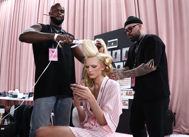 Fashion model Alex Consani prepares backstage at the Victoria's Secret Fashion Show 2025 on October 15, 2025 in New York City. (Photo by Sansho Scott/BFA.com/Shutterstock)