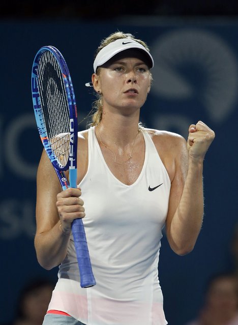 Maria Sharapova of Russia wins a point during her women's singles semi final match against Elina Svitolina of Ukraine at the Brisbane International tennis tournament in Brisbane, January 9, 2015. (Photo by Jason Reed/Reuters)
