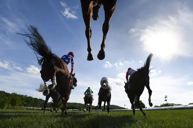 Horses compete in the VEA, VHBPA, and VTA Maiden Claiming Hurdle race during the Virginia Gold Cup Races at Great Meadow on Saturday May 06, 2023 in The Plains, VA. (Photo by Matt McClain/The Washington Post)
