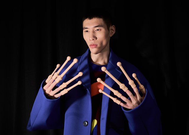 A model poses backstage prior to the Walter Van Beirendonck Menswear Fall-Winter 2025/2026 show as part of Paris Fashion Week on January 22, 2025 in Paris, France. (Photo by Francois Durand/Getty Images)