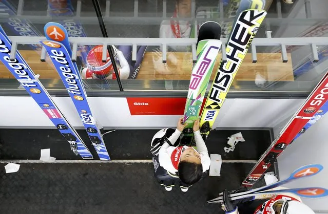 Sara Takanashi of Japan prepares for a training session of the women's Individual normal hill HS100 ski jumping at the Nordic World Ski Championships in Falun February 18, 2015. (Photo by Kai Pfaffenbach/Reuters)