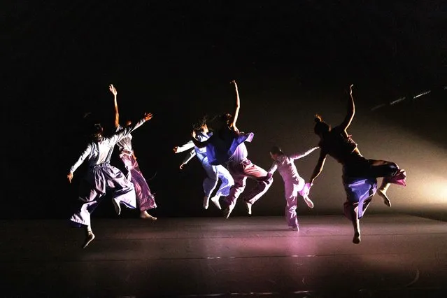 Dancers perform during the Memento show by Mazelfreten at Maison du Theatre et de la Danse on October 18, 2023 in Epinay-sur-Seine, France. (Photo by Richard Bord/Getty Images)