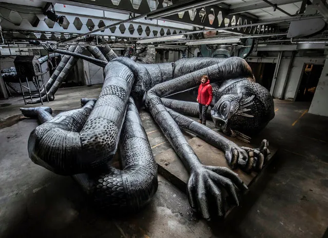 The Mausoleum of the Giants, an immersive solo show of monumental sculptures by the artist Phlegm, is installed at Taylor’s Eye Witness Works in Sheffield, England on March 14, 2019. (Photo by Danny Lawson/PA Wire Press Association)