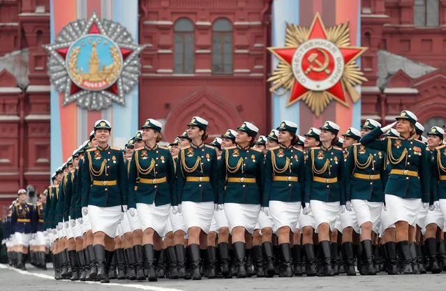 Russian female military servicemen march during Victory Day parade in Red Square in Moscow, Russia, 09 May 2019. Russia marks 09 May the 74th anniversary of the victory in the World War II over Nazi Germany and its allies. The Soviet Union lost 27 million people in the war. (Photo by Yuri Kochetkov/EPA/EFE)