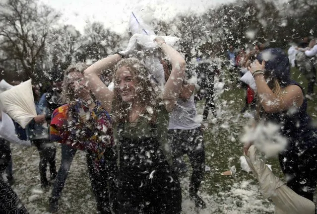 Participants take part in International Pillow Fight Day in Kennington Park in south London, Britain April 2, 2016. (Photo by Neil Hall/Reuters)