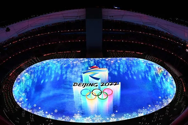 An overview of the stadium ahead of the opening ceremony of the Beijing 2022 Winter Olympic Games, at the National Stadium, known as the Bird's Nest, in Beijing, on February 4, 2022. (Photo by Francois-Xavier Marit/AFP Photo)