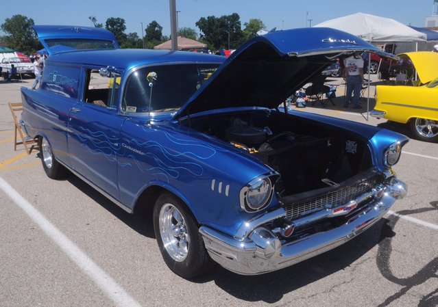 This 1957 Chevy wagon was one of over 150 cars at the eighth annual historic U.S Route 40 Mini-Nationals car show held on Sunday at Tecumseh high school. (Photo by Marshall Gorby/AP Photo)