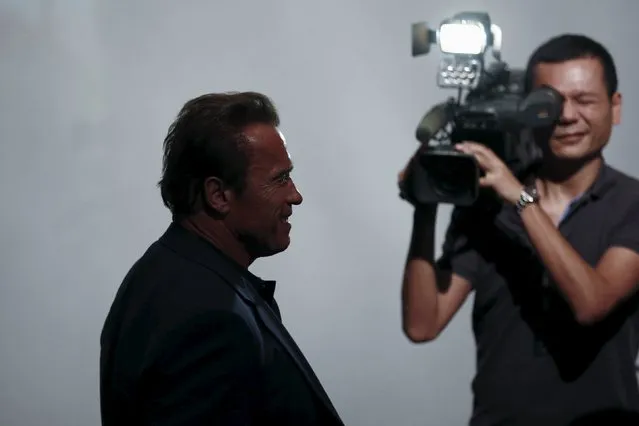 Actor Arnold Schwarzenegger attends a promotional tour for the film “Terminator Genisys” in Shanghai, China August 19, 2015. (Photo by Aly Song/Reuters)