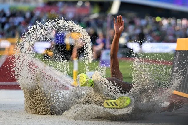USA's Quanesha Burks competes in the women's long jump final during the World Athletics Championships at Hayward Field in Eugene, Oregon on July 24, 2022. (Photo by Andrej Isakovic/AFP Photo)