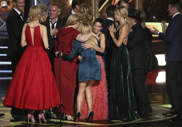 Nicole Kidman and Reese Witherspoon with the cast accept the award for Outstanding Limited Series to “Big Little Lies” at the 69th Primetime Emmy Awards on Sunday, September 17, 2017, at the Microsoft Theater in Los Angeles. (Photo by Mario Anzuoni/Reuters)