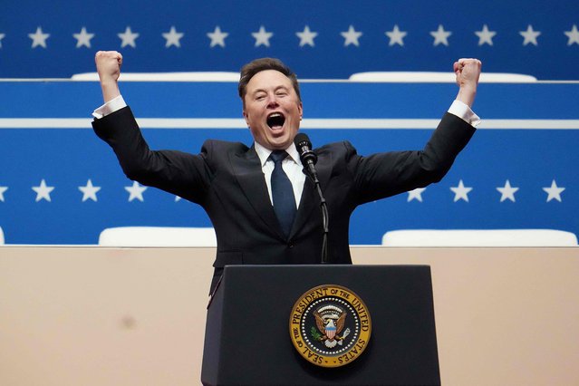Tesla, SpaceX and X CEO Elon Musk arrives to speak during an inauguration event at Capital One Arena on January 20, 2025 in Washington, DC. Donald Trump takes office for his second term as the 47th president of the United States. (Photo by Christopher Furlong/Getty Images/AFP Photo)
