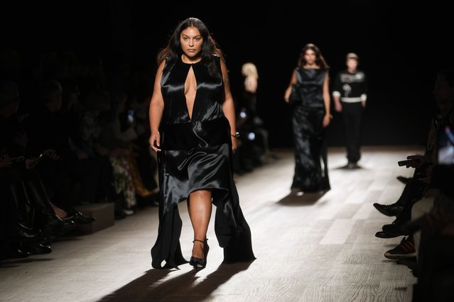 American plus-size model Paloma Elsesser wears a creation as part of the Ferragamo women's Fall-Winter 2024-25 collection presented in Milan, Italy, Saturday, February 24, 2024. (Photo by Luca Bruno/AP Photo)