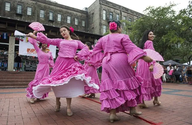 The Hinesville Hispanic Heritage Dance Group performs during the Fiesta Latina  in Savannah, Ga., Saturday, September 24, 2016. (Photo by Josh Gallemore/Savannah Morning News via AP Photo)