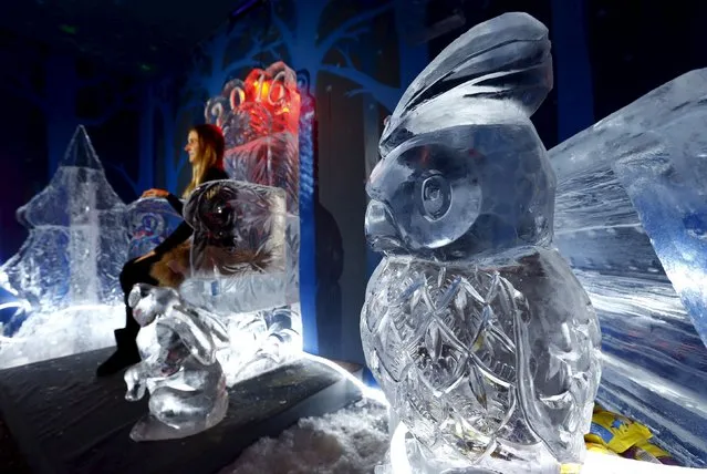 A woman poses with ice sculptures in an ice room at a mall in Minsk, Belarus, December 7, 2015. (Photo by Vasily Fedosenko/Reuters)