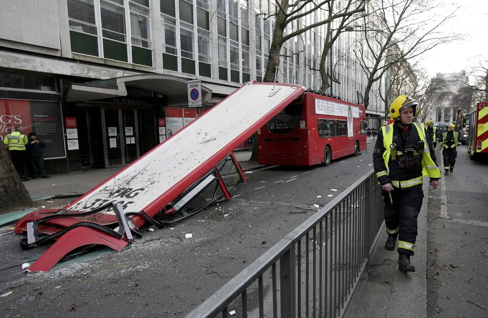 London Bus Roof Torn Off after it Hits Trees