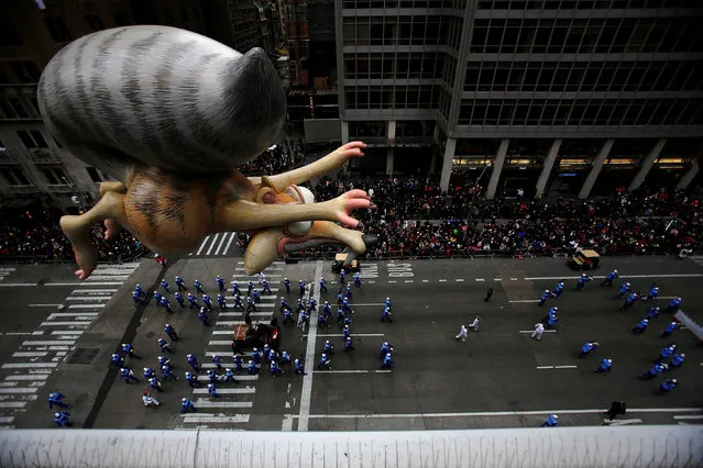 Scrat from "Ice Age" floats above 6th Avenue during the 90th Macy's Thanksgiving Day Parade in the Manhattan borough of New York, U.S. November 24, 2016. (Photo by Saul Martinez/Reuters)