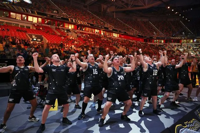 Team New Zealand celebrate by performing a Haka at the Women's IR6 Four Minute Endurance F1 Indoor Rowing Medal Ceremony during day three of the Invictus Games Düsseldorf 2023 on September 12, 2023 in Duesseldorf, Germany. (Photo by Dean Mouhtaropoulos/Getty Images for Invictus Games Düsseldorf 2023)