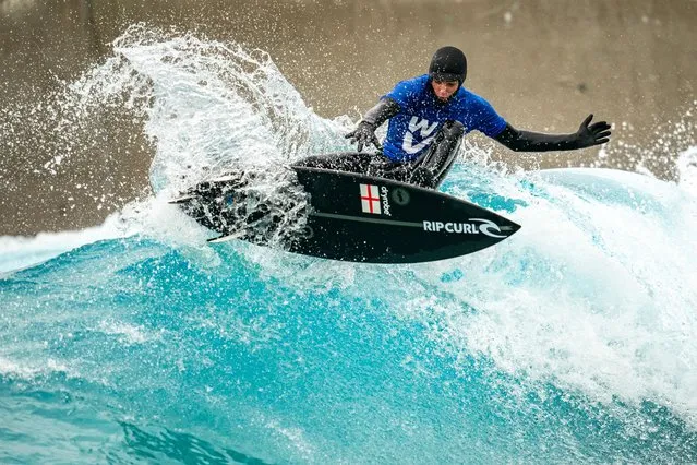 Lukas Skinner, who won the Silver medal at the World Junior Surfing Championships in Brazil, during a training session at The Wave in Bristol on Monday, December 18, 2023. (Photo by Ben Birchall/PA Images via Getty Images)