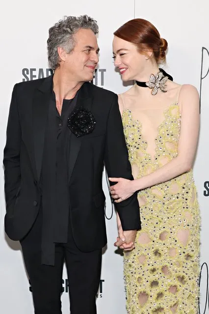 American actors Mark Ruffalo and Emma Stone attend the “Poor Things” premiere at DGA Theater on December 06, 2023 in New York City. (Photo by Cindy Ord/WireImage)