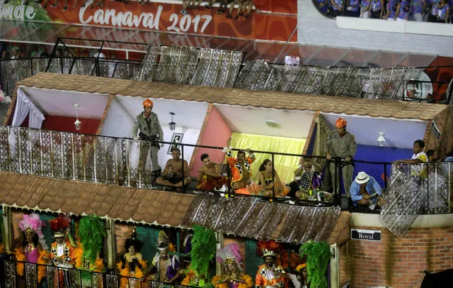 A float from Unidos da Tijuca samba school is pictured after an accident during the second night of the carnival parade at the Sambadrome in Rio de Janeiro, Brazil, February 28, 2017. (Photo by Ricardo Moraes/Reuters)