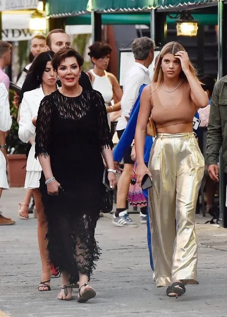Sofia Richie gets in some bonding time with momager Kris Jenner on holiday in Portofino, Italy on August 13, 2019. The pair enjoyed some quality time together away from family and friends minus Sofia's boyfriend Scott Disick as the pair take a stroll through the picturesque town. Sofia was dressed in a striking metallic gold bottoms with Kris looking rather elegant in her sheer black dress. (Photo by Backgrid USA)
