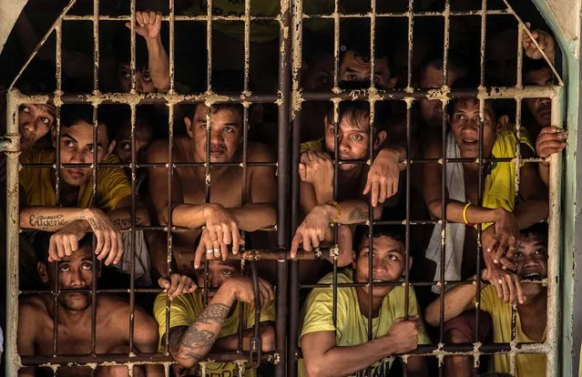 This file photo taken on July 18, 2016 shows inmates peeking from their cell inside the Quezon City Jail in Manila. Images of hellish conditions at an overcrowded Philippines jail have triggered calls on August 4, 2016 from lawmakers and rights groups for swift reforms to the penal system which is under strain from an anti-drugs crackdown. (Photo by Noel Celis/AFP Photo)