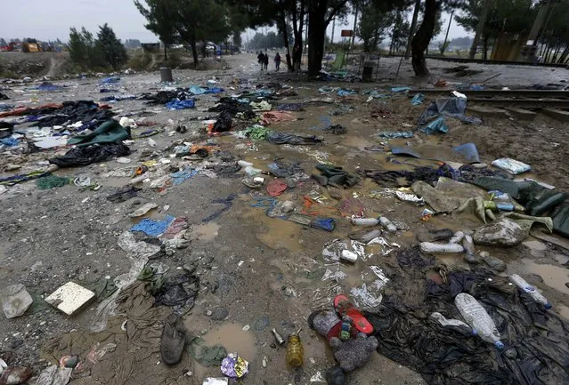 The border crossing of Greece to Macedonia is littered with possessions left behind by migrants and refugees after a rainstorm, near the Greek village of Idomeni, September 10, 2015. (Photo by Yannis Behrakis/Reuters)
