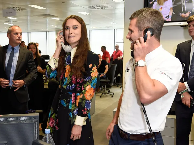 English actress Keira Knightley, representing SMA Trust, makes a trade at the BGC Charity Day on September 11, 2017 in Canary Wharf, London, United Kingdom.  (Photo by David M. Benett/Dave Benett/Getty Images for BGC Partners)