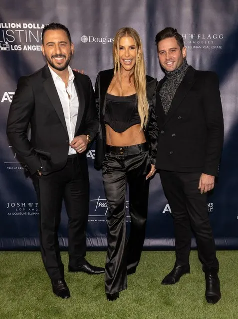 “Million Dollar Listing Los Angeles” co-stars Josh Altman, Tracy Tutor and Josh Flagg celebrate the Bravo reality show's Season 14 premiere at one of Altman's luxe Beverly Hills estate listings on December 8, 2022. (Photo by Christopher Polk/@polkimaging)