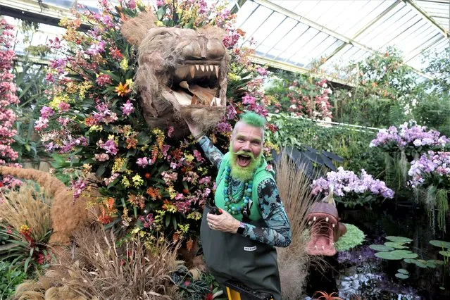 In-house florist Henck Roling poses as he puts the final touches to the display at the photocall for the “Kew Orchid Festival: Cameroon” at Kew Gardens on February 02, 2023 in London, England. (Photo by Chris Jackson/Getty Images)
