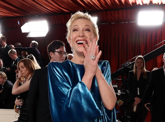 Australian actress Cate Blanchett poses on the champagne-colored red carpet during the Oscars arrivals at the 95th Academy Awards in Hollywood, Los Angeles, California, U.S., March 12, 2023. (Photo by Mario Anzuoni/Reuters)