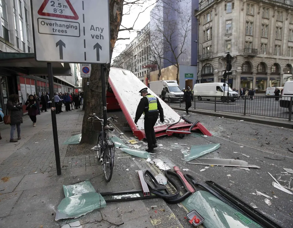 London Bus Roof Torn Off after it Hits Trees