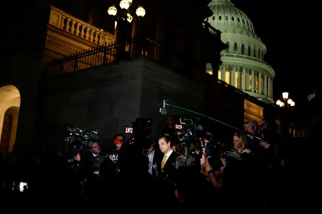 U.S. Representative Matt Gaetz (R-FL) speaks with reporters after filing a motion to vacate – an attempt to oust House Speaker Kevin McCarthy (R-CA) – as he departs the U.S. Capitol in Washington, U.S. October 2, 2023. (Photo by Jonathan Ernst/Reuters)