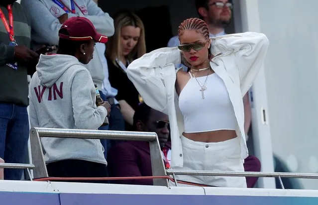 Singer Rihanna watches during the Group Stage match of the ICC Cricket World Cup 2019 between Sri Lanka and West Indies at Emirates Riverside on July 01, 2019 in Chester-le-Street, England. (Photo by Lee Smith/Reuters)