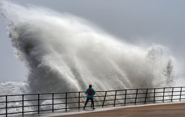 Huge waves smash against the sea front at Whitley Bay in North Tyneside, UK on Friday, May 31, 2024. (Photo by Owen Humphreys/PA Images via Getty Images)