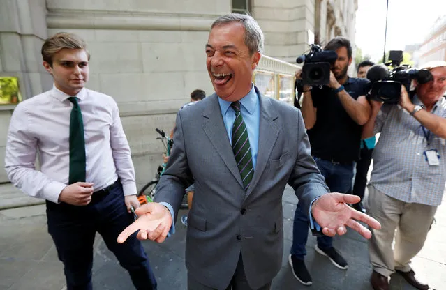 Former UKIP leader Nigel Farage leaves television studios in central London, Britain June 1, 2017. (Photo by Peter Nicholls/Reuters)