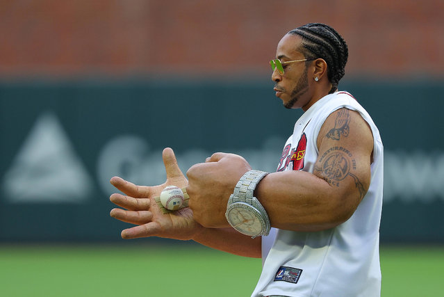 Rapper Ludacris walks to the mound to throw out the first pitch prior to the game between the Atlanta Braves and the Colorado Rockies at Truist Park on September 04, 2024 in Atlanta, Georgia. (Photo by Kevin C. Cox/Getty Images)