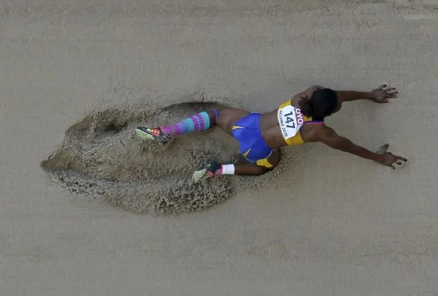 Akela Jones of the Barbados competes in the long jump event of the women's heptathlon during the 15th IAAF World Championships at the National Stadium in Beijing, China, August 23, 2015. (Photo by Pawel Kopczynski/Reuters)