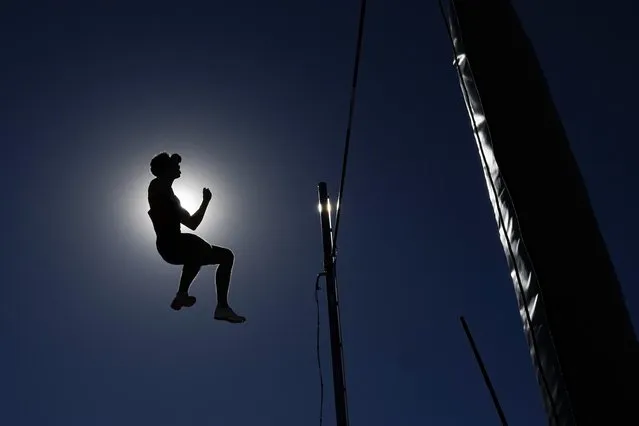 Simen Guttormsen, of Norway, competes in qualifications for the men's pole vault at the World Athletics Championships on Friday, July 22, 2022, in Eugene, Ore. (Photo by David J. Phillip/AP Photo)
