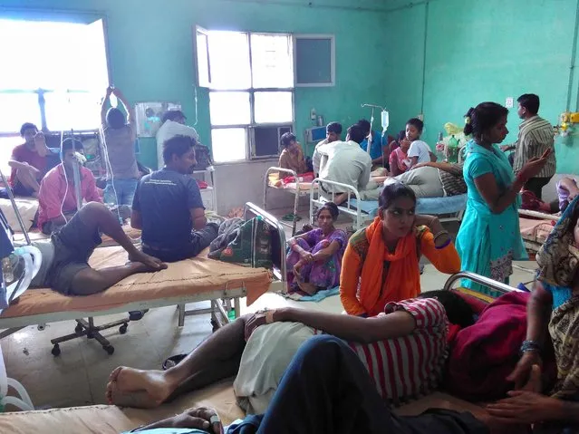 A view of Safdarjung Hospital's dengue ward on September 17, 2015 in New Delhi, India. Delhi remained in the grip of panic over dengue as two minor girls died of it taking the toll to 16 on a day the number of people down with the mosquito-borne fever crossed 2,000 as hospitals across the city continued to reel under acute pressure. (Photo by Saumya Khandelwal/Hindustan Times via Getty Images)