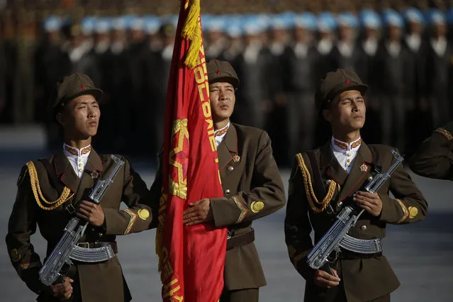 North Korean soldiers stand during a parade in Pyongyang, North Korea, Saturday, October 10, 2015. (Photo by Wong Maye-E/AP Photo)