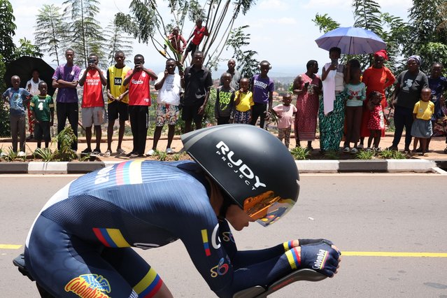 Colombian rider Diana Carolina Penuela Martinez competes in the women's Elite Individual Time Trial cycling event during the UCI 2025 Road World Championships, in Kigali, on September 21, 2025. (Photo by Anne-Christine Poujoulat/AFP Photo)