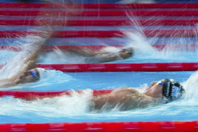 Argentina's Joaquin Piñero swims in the men's 400-meters individual medley final B at the Pan American Games in Santiago, Chile, Tuesday, October 24, 2023. (Photo by Natacha Pisarenko/AP Photo)
