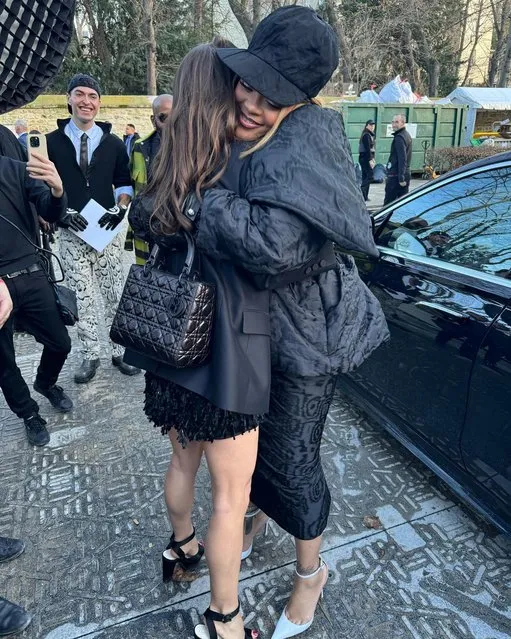 Israeli-American actress Natalie Portman (L) and Barbadian singer Rihanna hug it out in Paris in the last decade of January 2024. (Photo by natalieportman/Instagram)