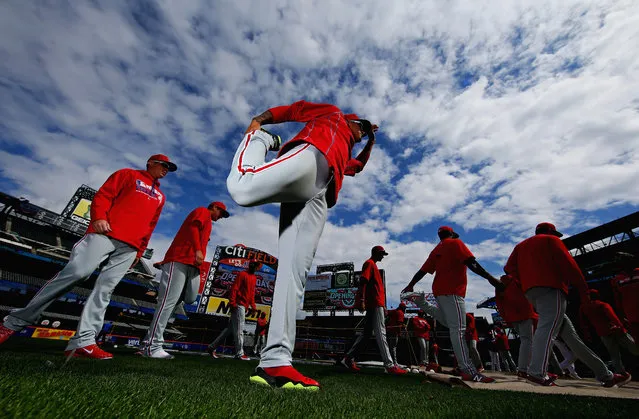 Vince Velasquez #28 of the Philadelphia Phillies warms up prior to the game against the New York Mets during the Mets Home Opening Day at Citi Field on April 8, 2016 in New York City. (Photo by Al Bello/Getty Images)